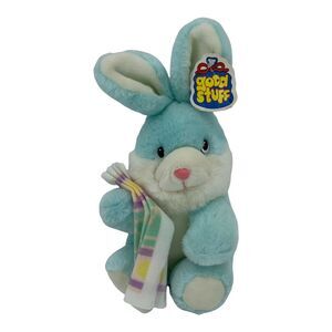 Vintage Good Stuff Plush Stuffed Bunny Rabbit Easter Blue Holding Blanket 12”